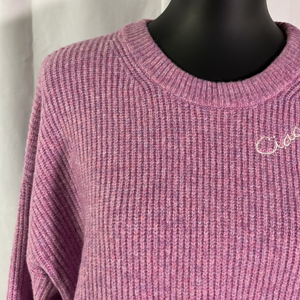 NWT A New Day Purple Embroiderd Ciao Ciao Long Sleeve Crewneck Sweater - Picture 6 of 16